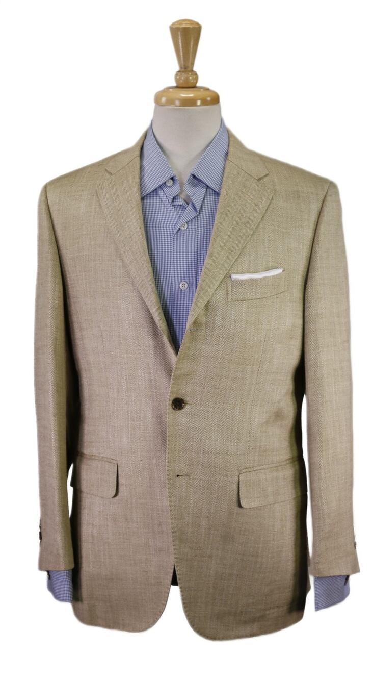 Paul Stuart Beige Herringbone Silk Linen Bamboo Sportcoat Blazer 38S